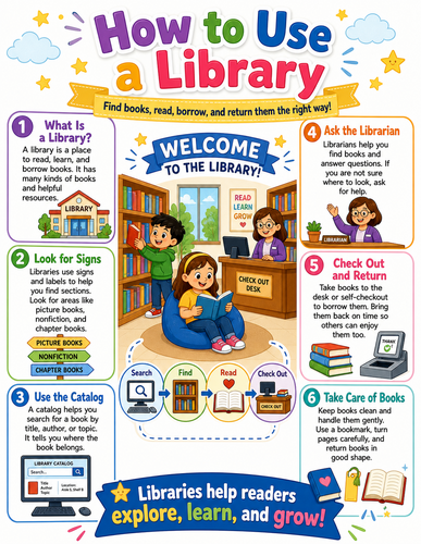 How to Use a Library I Elementary School I Infographic