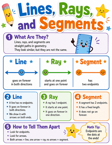 Lines, Rays, and Segments I Elementary School I Infographic