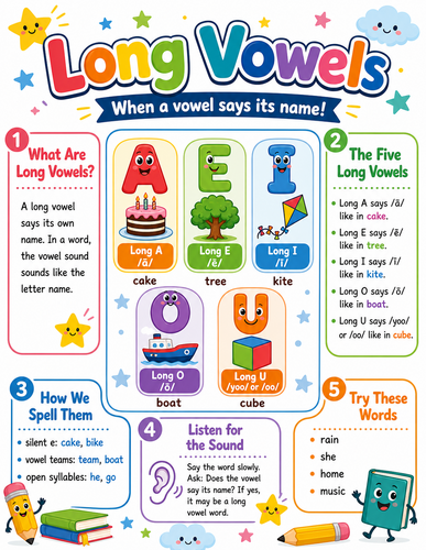 Long Vowels I Elementary School I Infographic