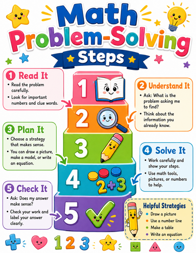 Math Problem-Solving Steps I Elementary School I Infographic