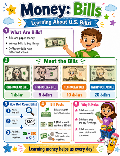 Money - Bills I Elementary School I Infographic