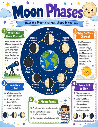 Moon Phases I Elementary School I Infographic