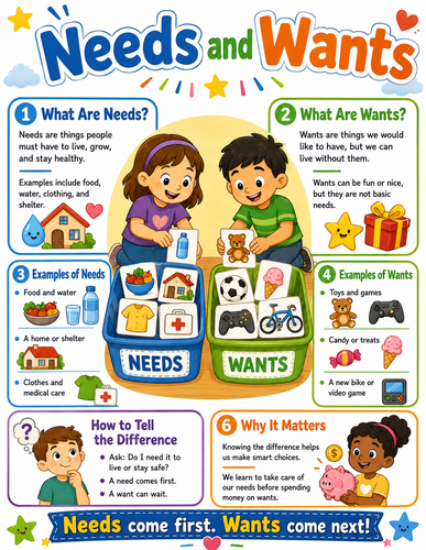 Needs and Wants I Elementary School I Infographic
