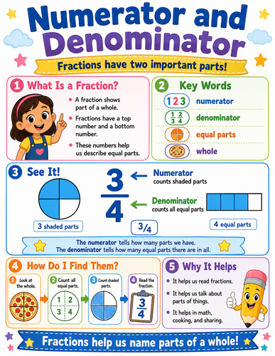 Numerator and Denominator I Elementary School I Infographic