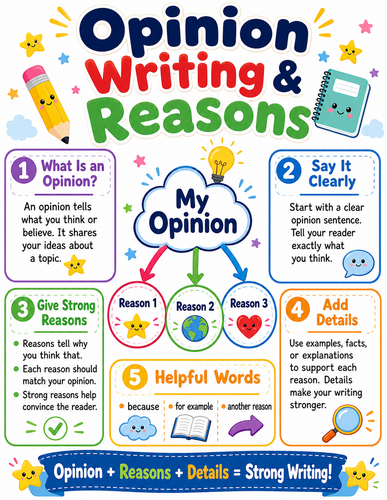 Opinion Writing & Reasons I Elementary School I Infographic