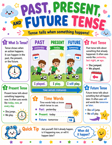 Past, Present, Future Tense I Elementary School I Infographic