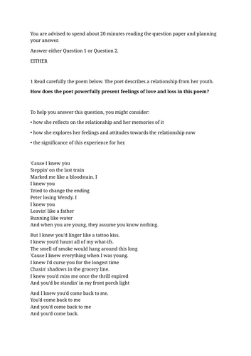 Unseen Poetry and Prose Scheme of Work