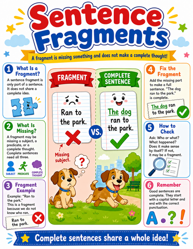 Sentence Fragments I Elementary School I Infographic