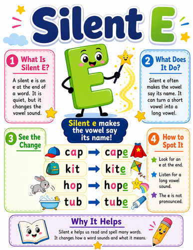 Silent E I Elementary School I Infographic