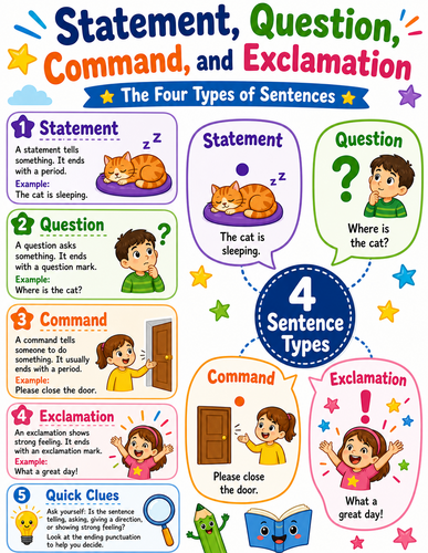 Statement, Question, Command, and Exclamation I Elementary School I Infographic