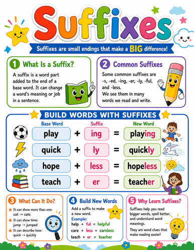 Suffixes I Elementary School I Infographic