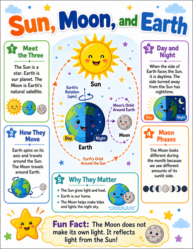 Sun, Moon, and Earth I Elementary School I Infographic