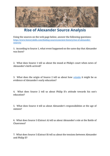 Early Life and Rise of Alexander the Great Source Analysis Worksheet