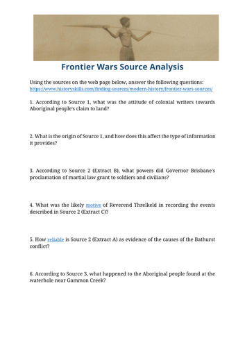 Australian Frontier Wars Source Analysis Worksheet
