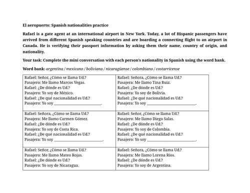 El aeropuerto: Spanish nationalities practice