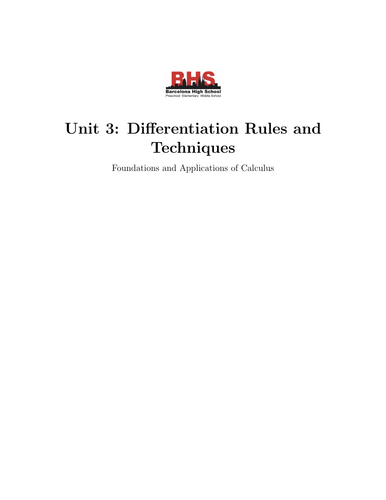 Foundations and Applications of Calculus Unit 3