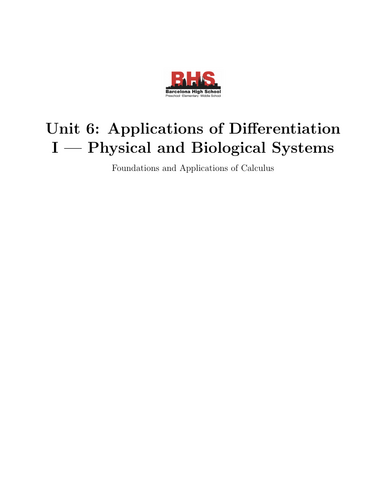 Foundations and Applications of Calculus Unit 6- Applications of Differentiation 1