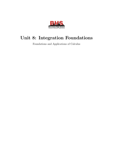 Foundations and Applications of Calculus Unit 8