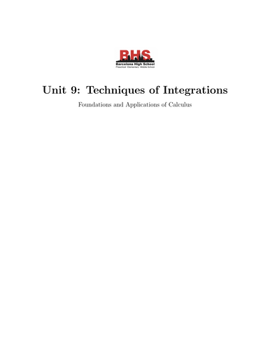 Foundations and Applications of Calculus Unit 9
