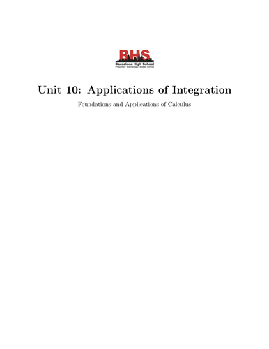 Foundations and Applications of Calculus Unit 10