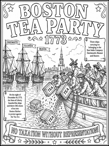 The Boston Tea Party coloring poster