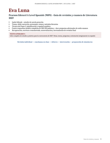 Pearson Edexcel A Level Spanish 9SP0 – Eva Luna 2027 – English & Spanish Revision Guides