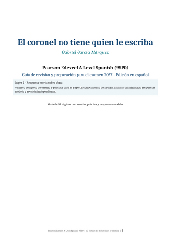 Pearson Edexcel A Level Spanish 9SP0 – El coronel no tiene quien le escriba 2027 – English & Spanish