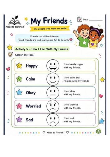 How I Feel With My Friends Worksheet | EYFS | PSHE