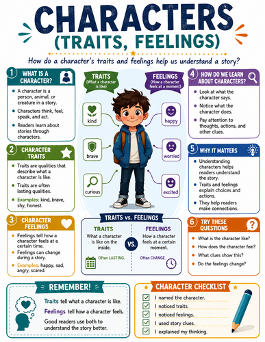 Characters - Traits and Feelings I English Language I Infographic