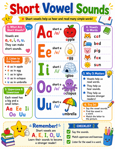 Short Vowel Sounds I English Language I Infographic