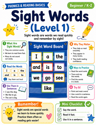 Sight Words - Level 1 I English Language I Infographic