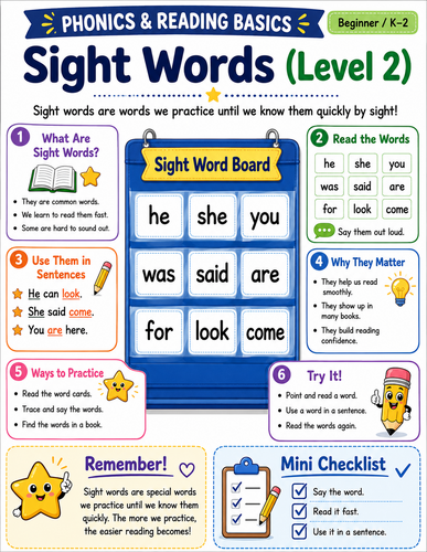 Sight Words - Level 2 I English Language I Infographic