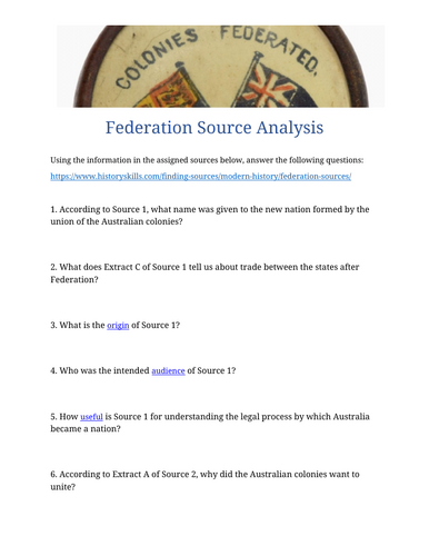 Australian Federation Source Analysis Worksheet