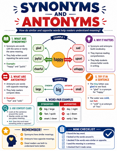 Synonyms and Antonyms I English Language I Infographic