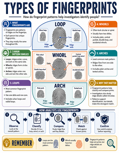 Types of Fingerprints I Forensic Science I Infographic