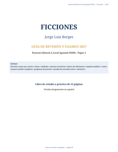 Pearson Edexcel A Level Spanish 9SP0 – Ficciones 2027 – English & Spanish Revision Guides