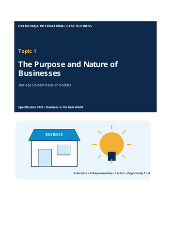 OxfordAQA International GCSE Business (9225) – Purpose and Nature of Businesses | 20-Page Revision B
