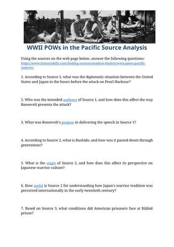 WWII Prisoners of War in the Pacific Source Analysis Worksheet