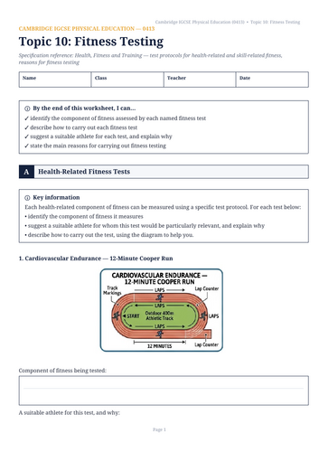 Cambridge IGCSE Physical Education (0413) Worksheet & Teacher Mark Scheme Topic 10: Fitness ����Vlogting