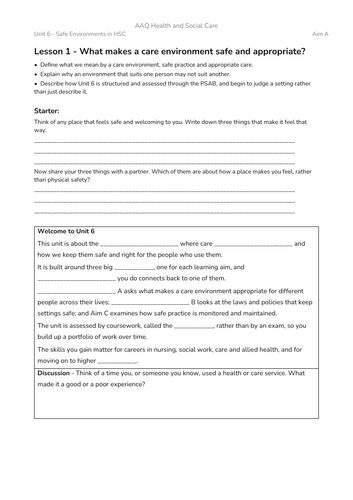 BTEC AAQ Health and Social Care - Unit 6 - Free Sample!