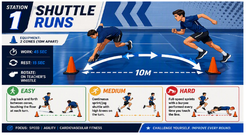 High-Intensity Bodyweight Circuit Training: 14 Fully Differentiated Stations (Zero Prep PE Lesson)