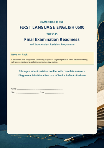Cambridge IGCSE English 0500 Examination Readiness and Independent Revision Programme