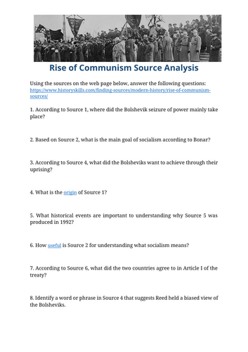 Rise of Communism in Russia Source Analysis Worksheet
