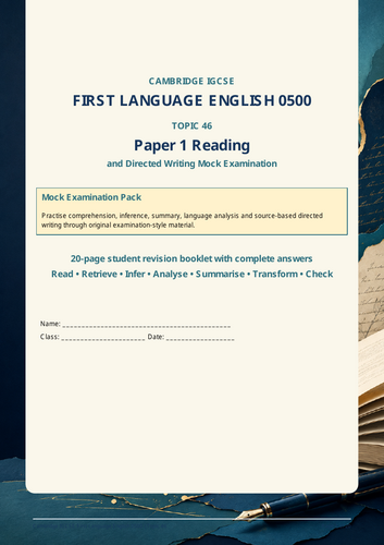 Cambridge IGCSE English 0500 Paper 1 Reading and Directed Writing