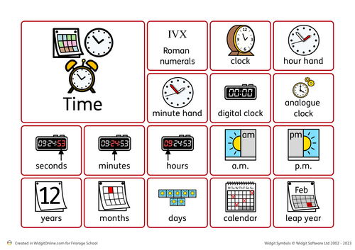Year 3 Time vocabulary mat