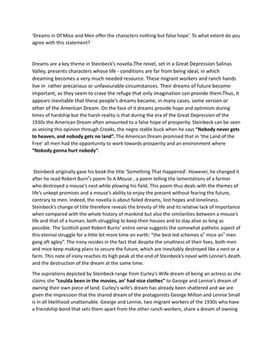 THE THEME OF DREAMS IN "OF MICE AND MEN" : GCSE English Literature