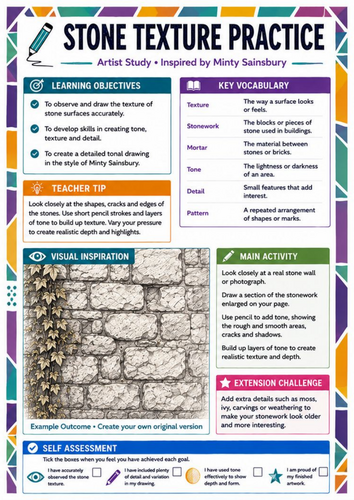 Minty Sainsbury Artist Study – Stone Texture Practice | KS3 Drawing Worksheet