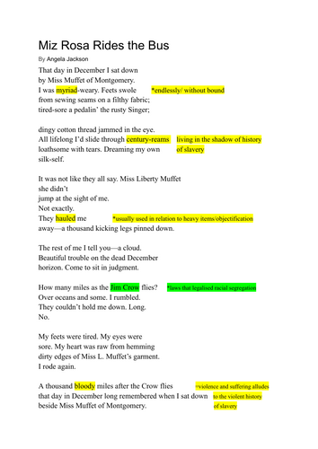 "Miz Rosa Rides the Bus" WJEC GCSE poetry anthology