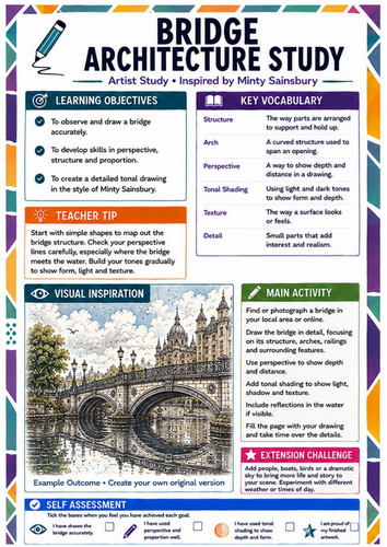 Minty Sainsbury Artist Study – Bridge Architecture Study | KS3 Art Worksheet
