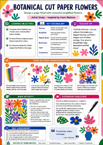 Henri Matisse Botanical Cut-Paper Flowers | KS3 Art Worksheet